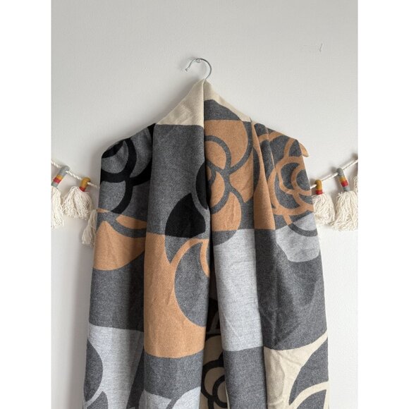 Pia Rossini 100% Cashmere Eden Scarf Grey/Camel Oblong Floral Motif Cozy Winter - Picture 5 of 7